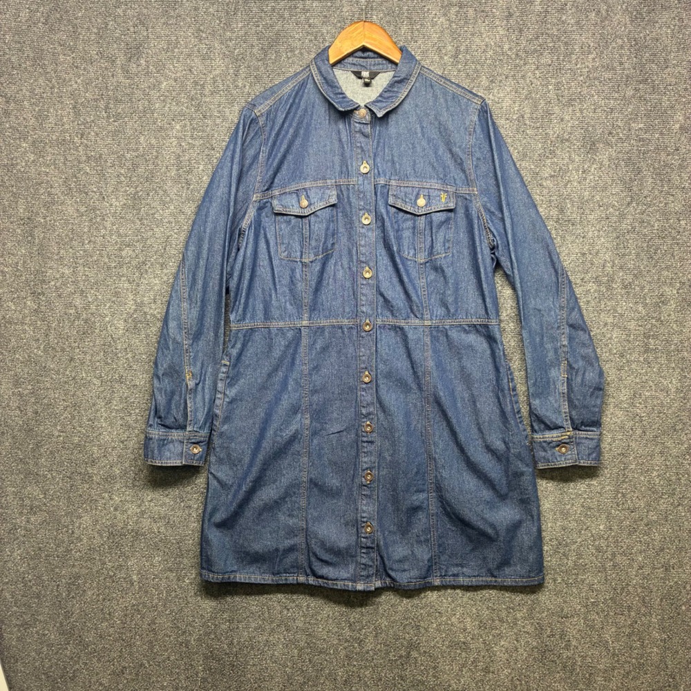 Frye Denim Shirt Dress Women XL Blue Long Sleeve Button Front Pockets 110041577